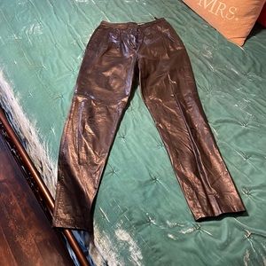 Genuine leather vintage black petite trousers